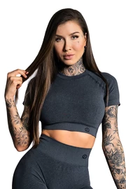 Top donna Gym Glamour Crop-Top s krátkým rukávem Dark Grey Ombre